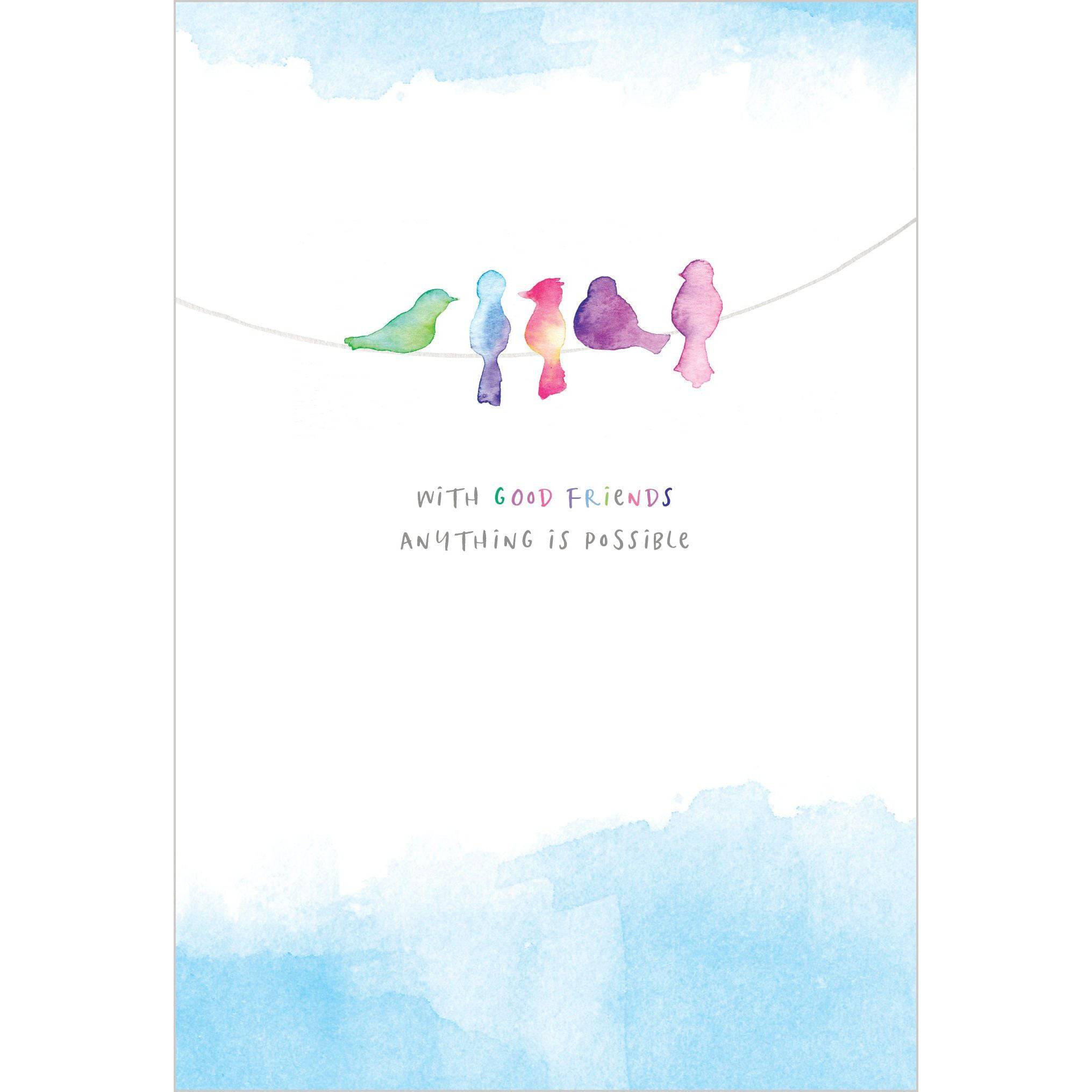 Pictura Birds Good Friends Birthday Card featuring colorful illustrations of birds, perfect for celebrating friendship.